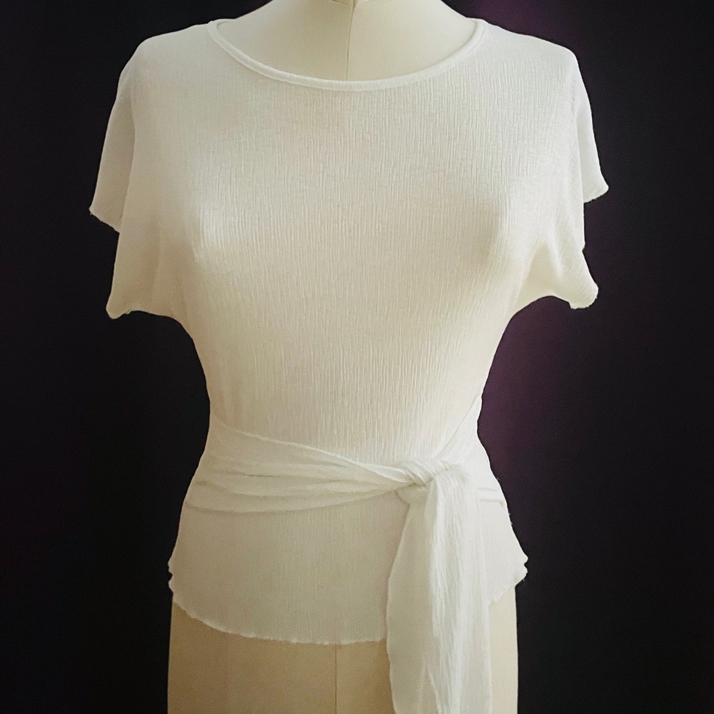 Zara Stretchy Waist Bow Tie Front or Back Top Blouse S Off White - Picture 3 of 9